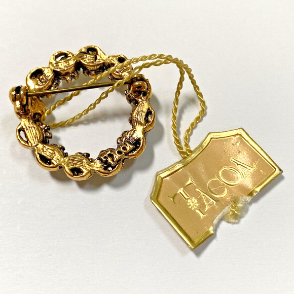 Vintage Tacoa Brooch Wreath Pin Goldtone Circle Pearl Beads Classic Mid Century - Picture 2 of 6